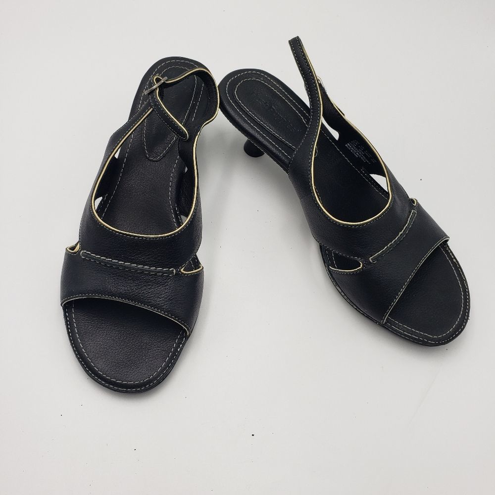 HUSH PUPPIES Lafayette black leather sling back open toe sandals size 8.5